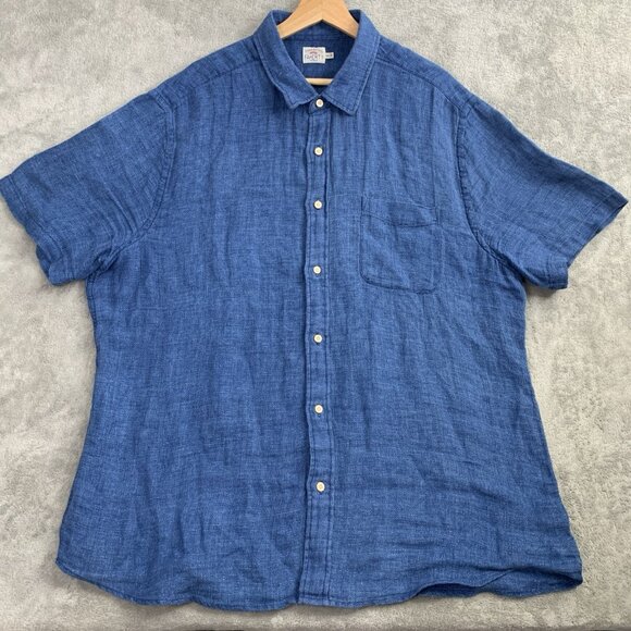Faherty Shirt Mens XXL Blue Short Sleeve Button Down 100% Linen Indigo Dyed - Picture 1 of 10